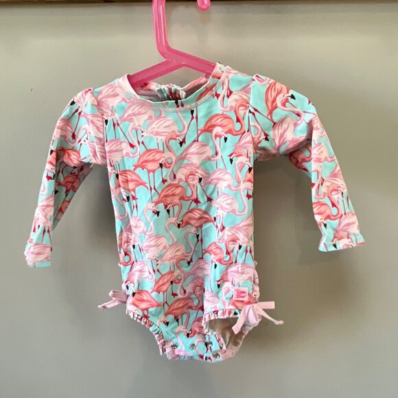 Ruffle Butts Girls Long Sleeve‎ Pink Flamingo Swimsuit – 18-24m - Picture 2 of 3